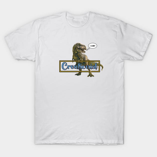 T-Rex Dinosaur Creationist cartoonish funny T-Shirt by The Witness